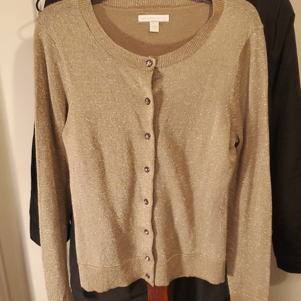 Gold sweater with clear buttons